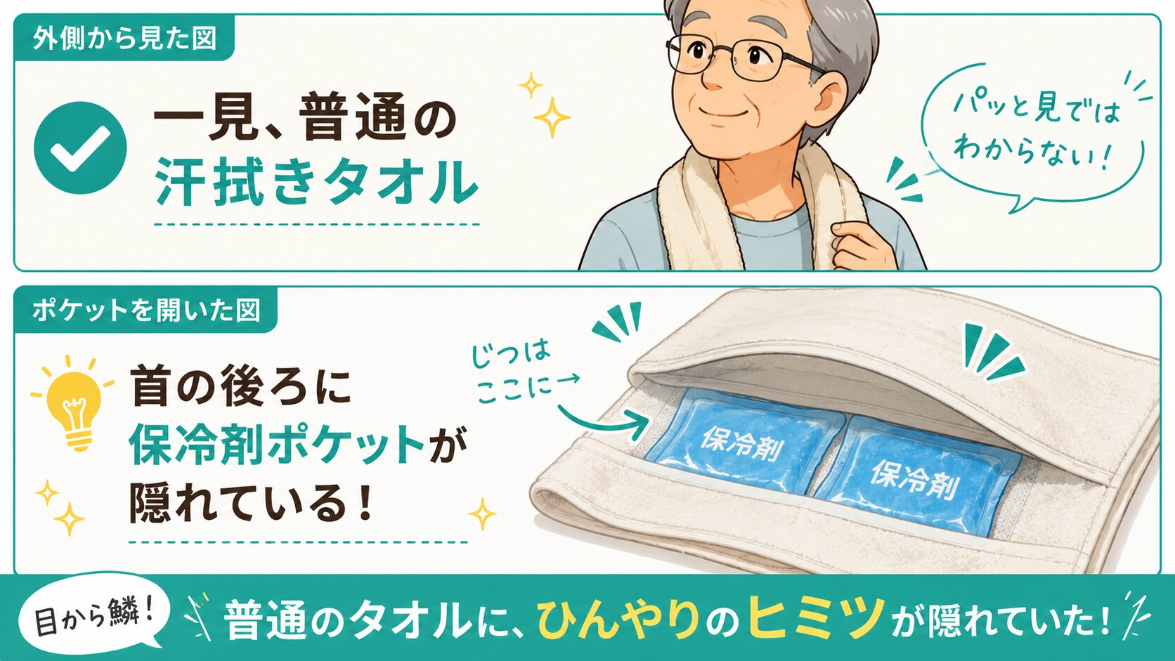 保冷剤ポケット付きネックタオル図解