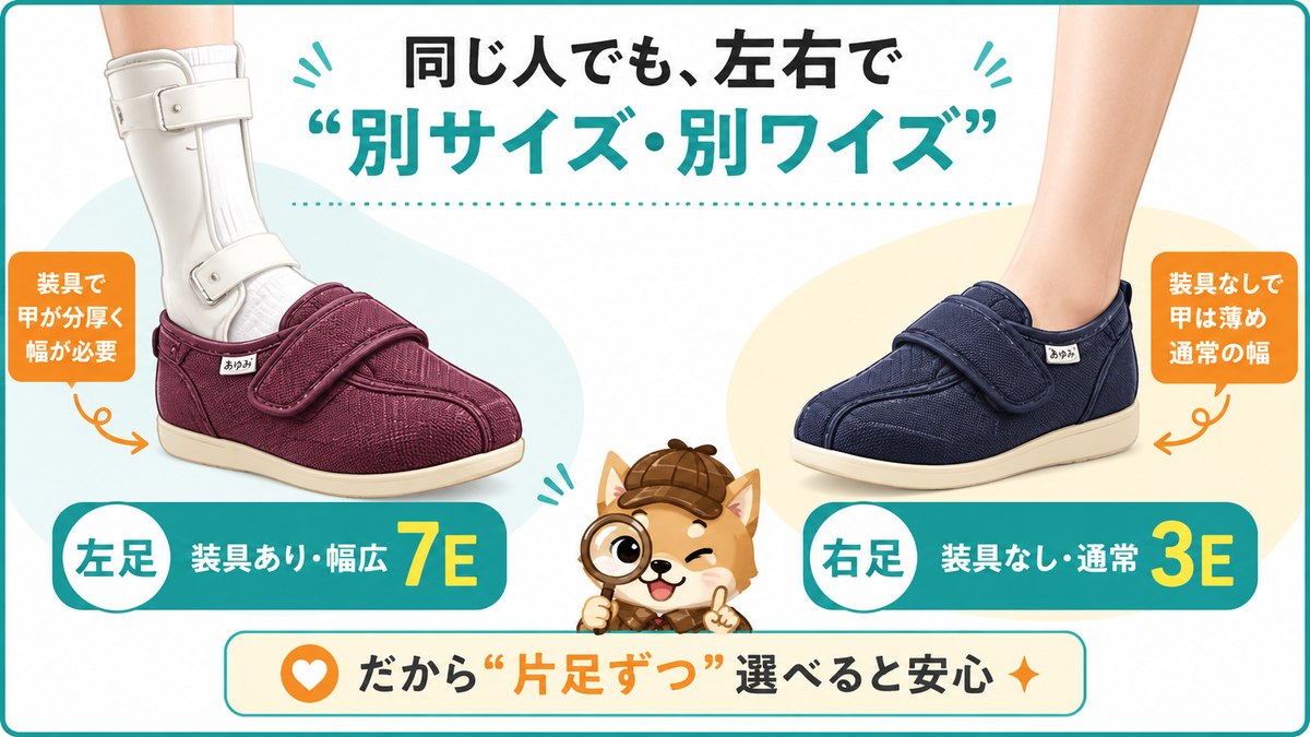同じ人でも左右でサイズ・ワイズが違う