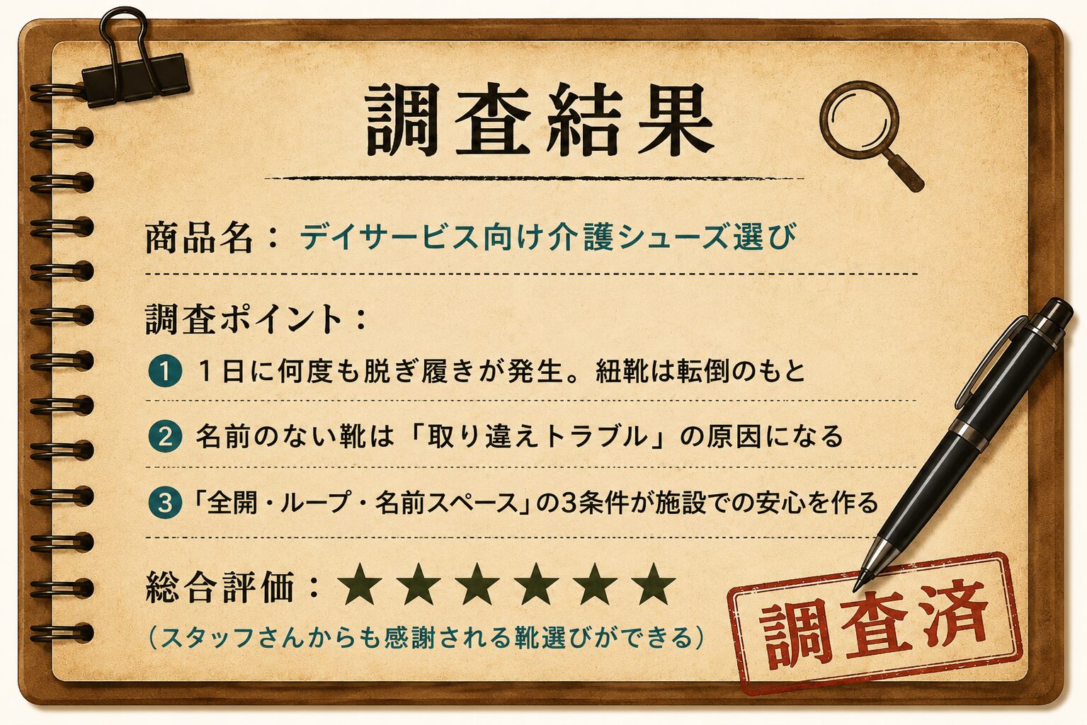 鑑定結果カード デイサービス向け介護シューズ選び