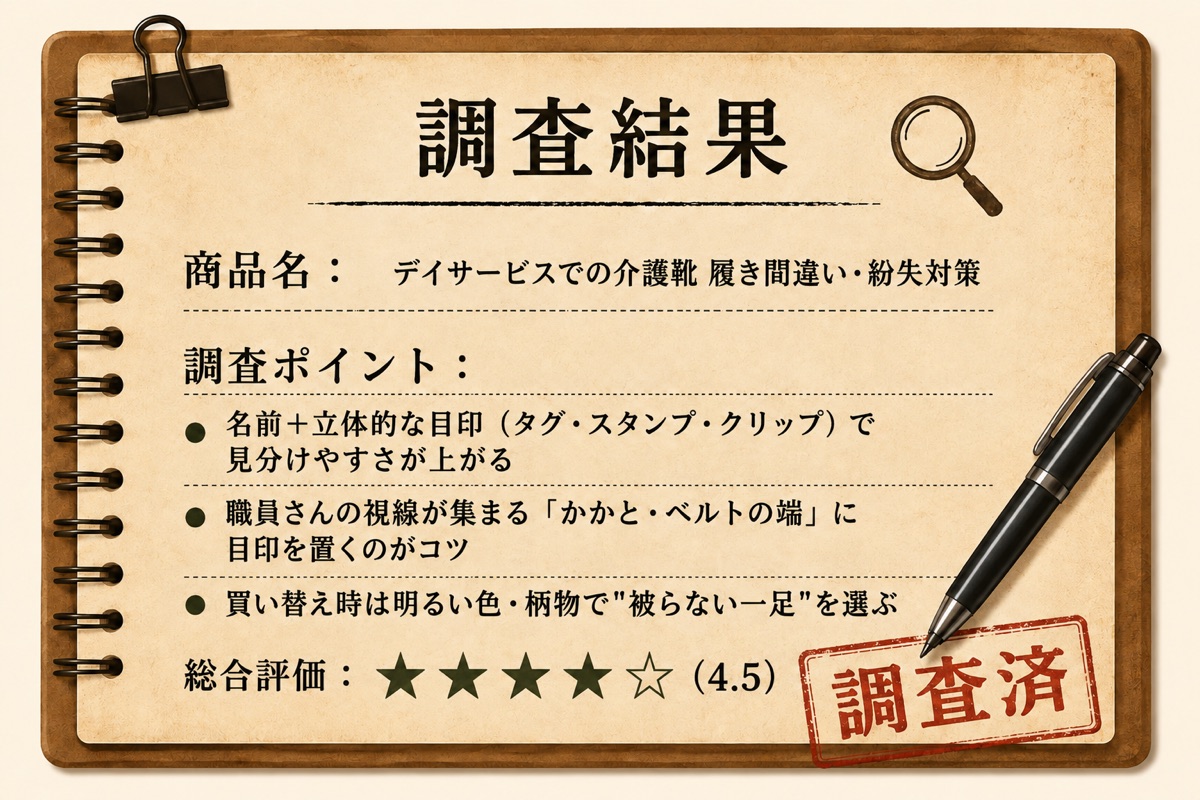 調査結果カード：デイサービスでの介護靴 履き間違い・紛失対策