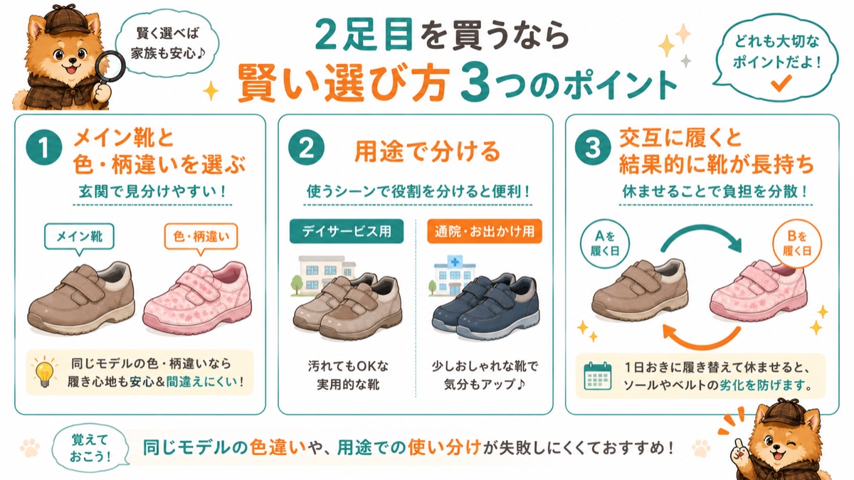 介護靴の2足目を賢く選ぶ3つのポイント