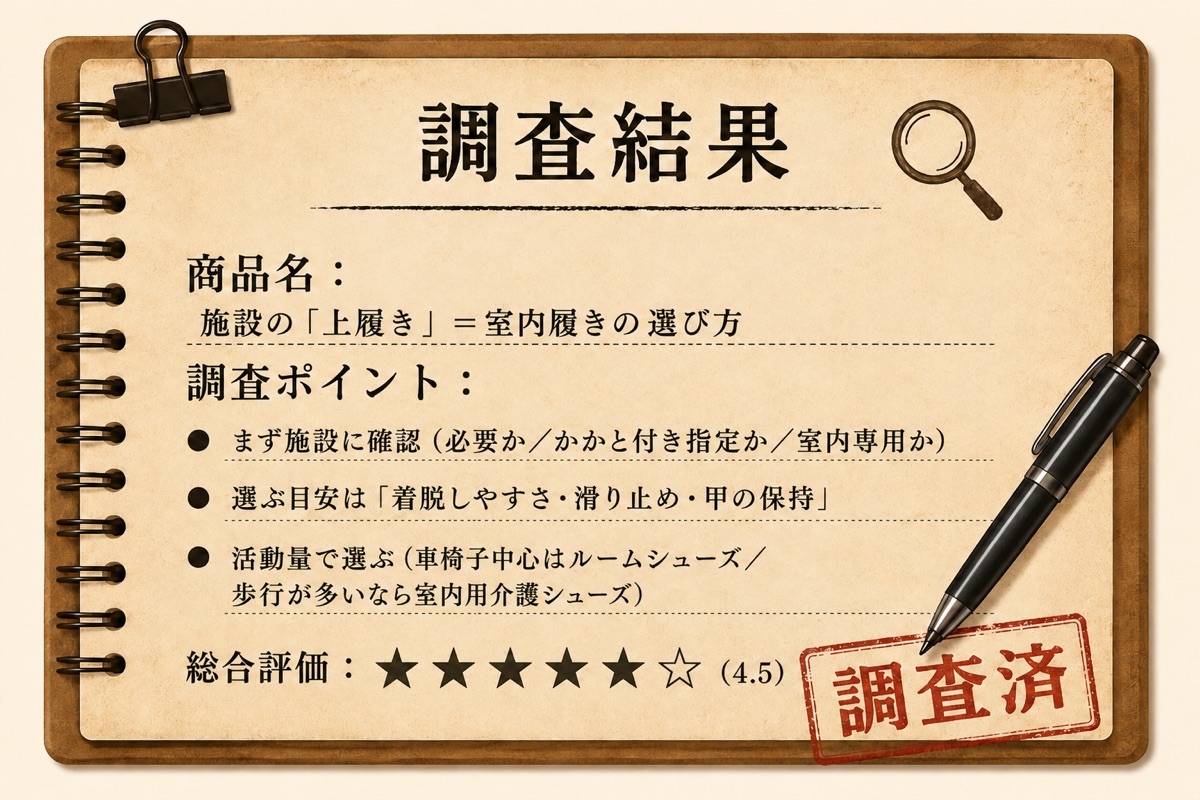 施設の上履き=室内履きの選び方の調査結果カード