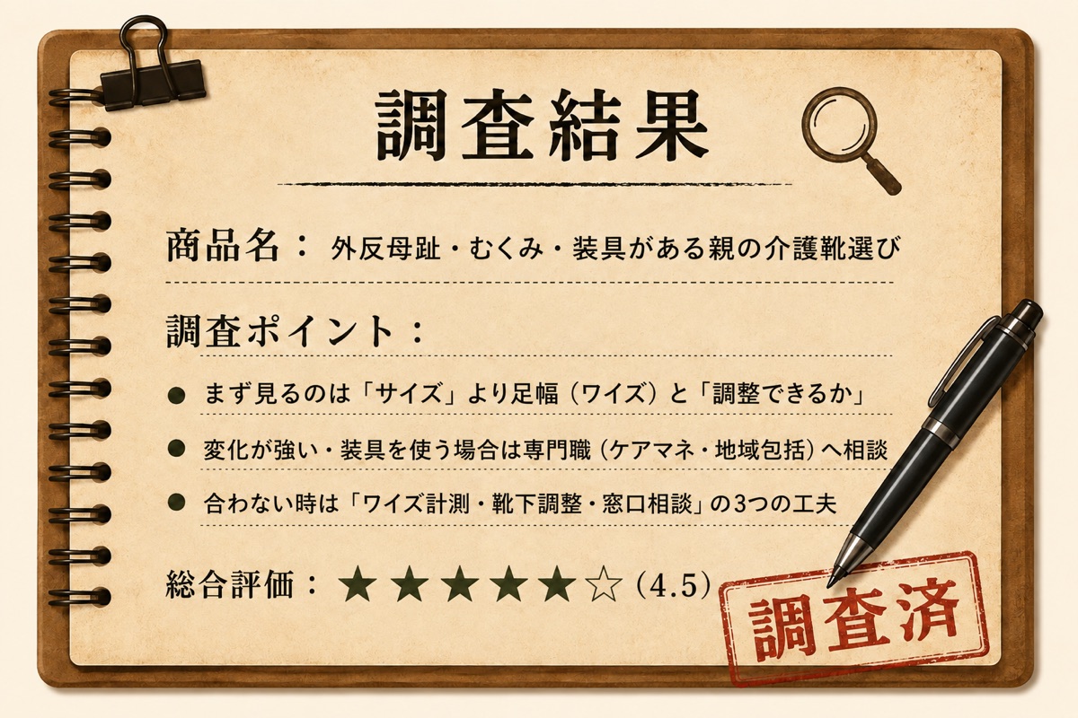 外反母趾・むくみ・装具がある親の介護靴選びの調査結果カード