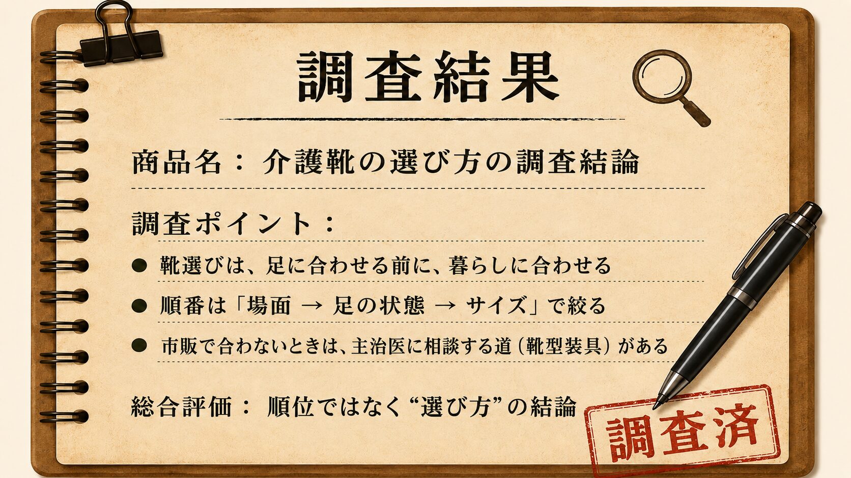 介護靴の選び方の調査結論カード