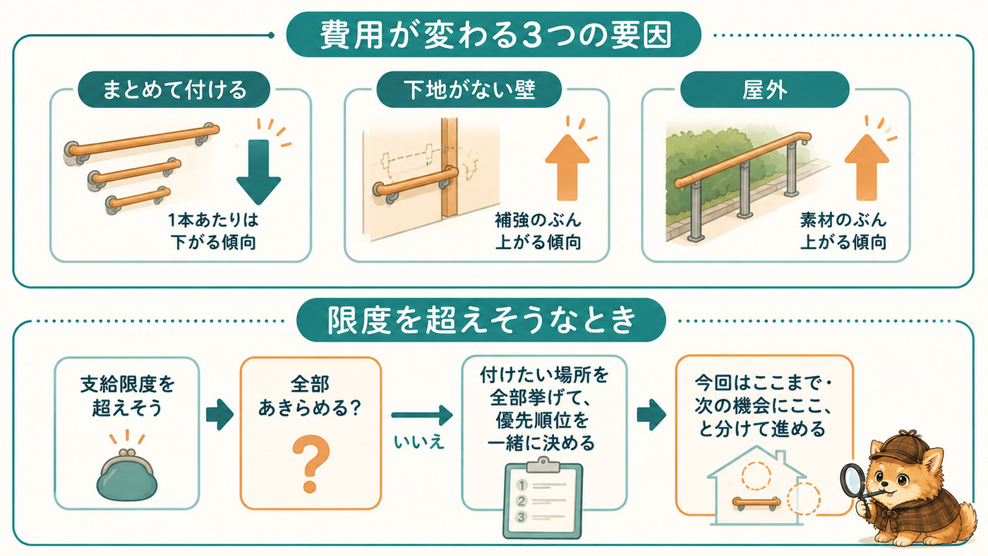 費用が変わる3つの要因と、支給限度を超えそうなときの進め方の図
